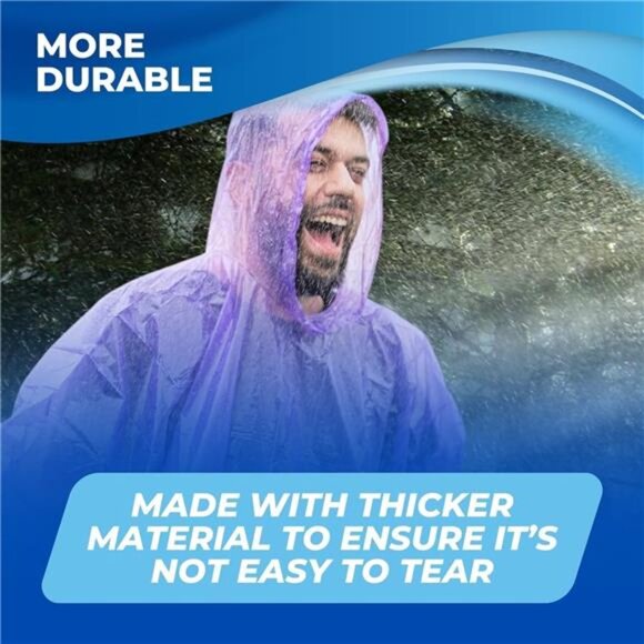 Disposable Rain Ponchos for Adults 4 Pack Waterproof Compact Hooded Multi Color - Picture 4 of 7